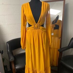 UXXEL Sexy yellow /goldcross top, tie back dress. Size Small
